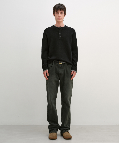 Stretched Semi Flare Jeans KHAKI