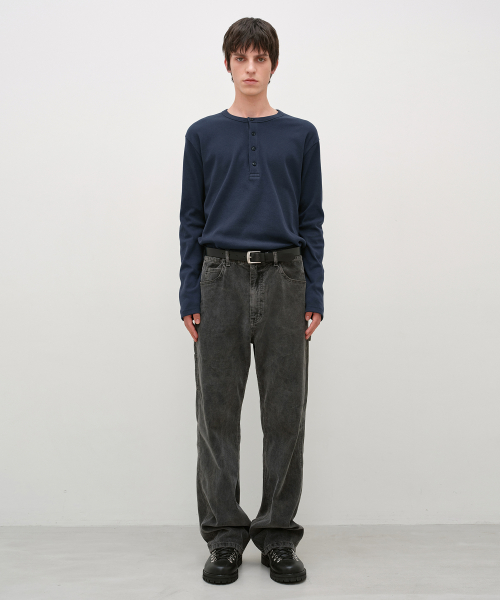 Slim Fit Ribbed Henley Neck NAVY