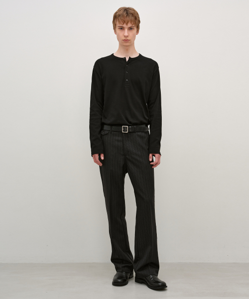 Slim Fit Ribbed Henley Neck BLACK