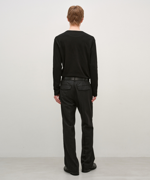 Slim Fit Ribbed Henley Neck BLACK
