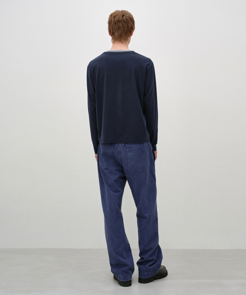 Double Layered Henley Neck Long Sleeve NAVY