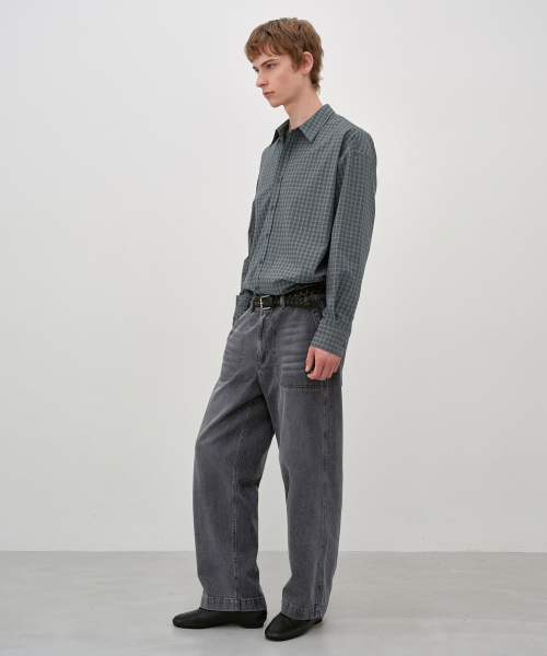 Oversized Check Shirt GREY