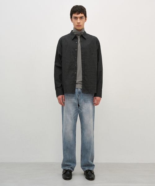 Oversized Check Shirt MUD BLACK