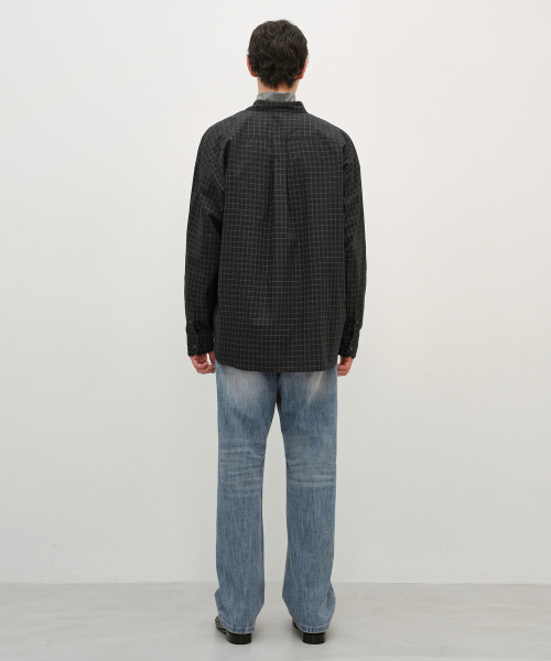Oversized Check Shirt MUD BLACK
