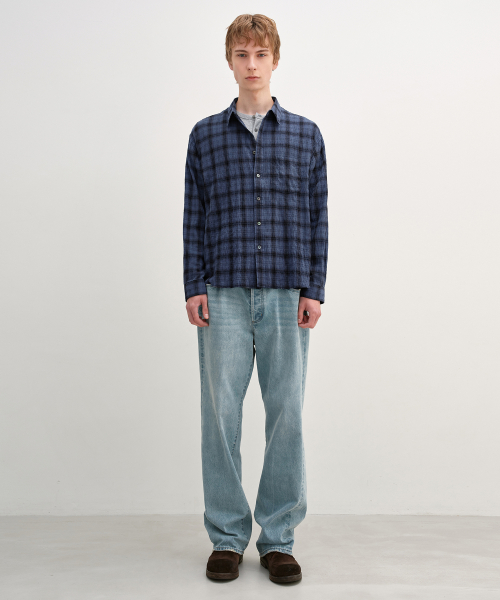 Garment Dyed Check Shirt BLUE