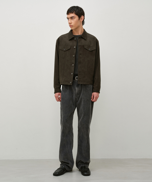Faux Suede Trucker Jacket OLIVE BROWN