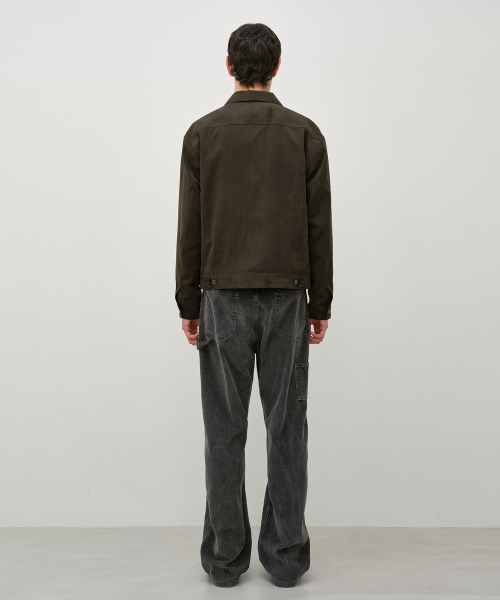 Faux Suede Trucker Jacket OLIVE BROWN