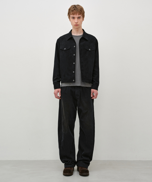 Faux Suede Trucker Jacket BLACK