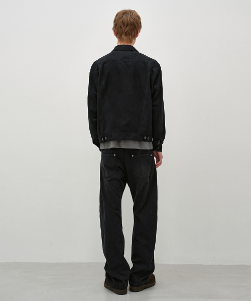 Faux Suede Trucker Jacket BLACK