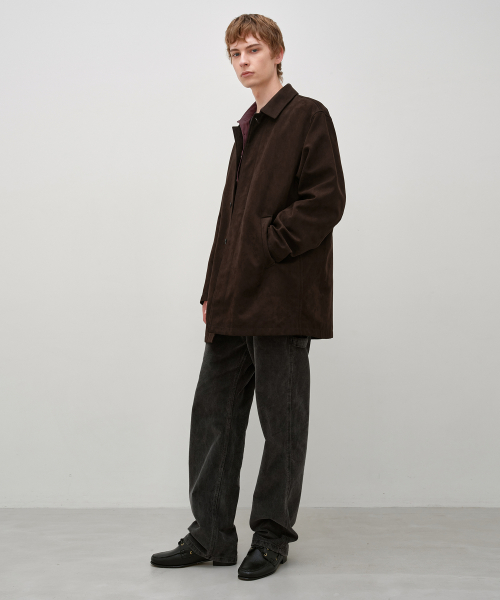 Faux Suede Car Coat BROWN