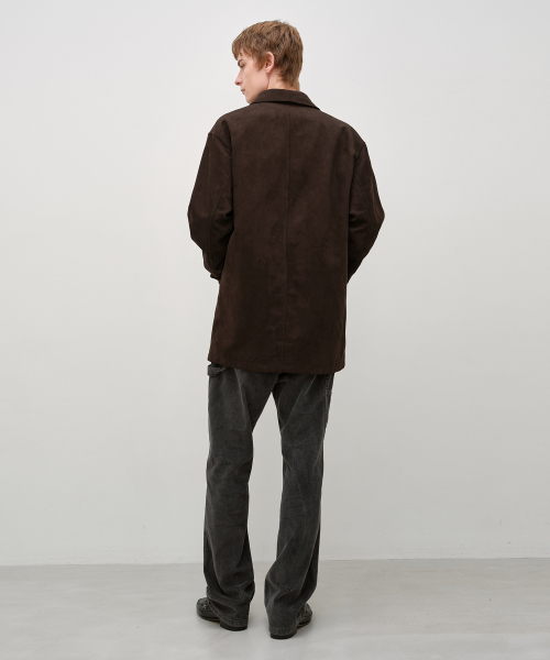 Faux Suede Car Coat BROWN
