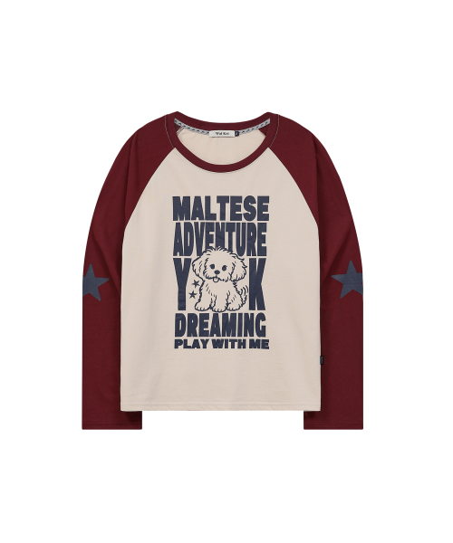 Maltese Adventure Raglan Long Sleeve T-shirt BURGUNDY