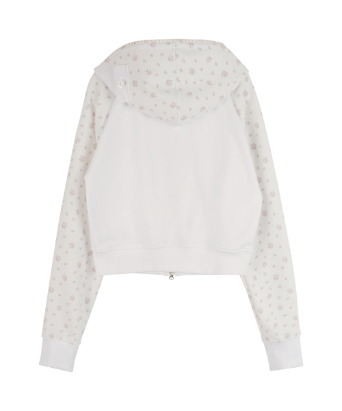 Flower Raglan Hoodie Zip Up_White