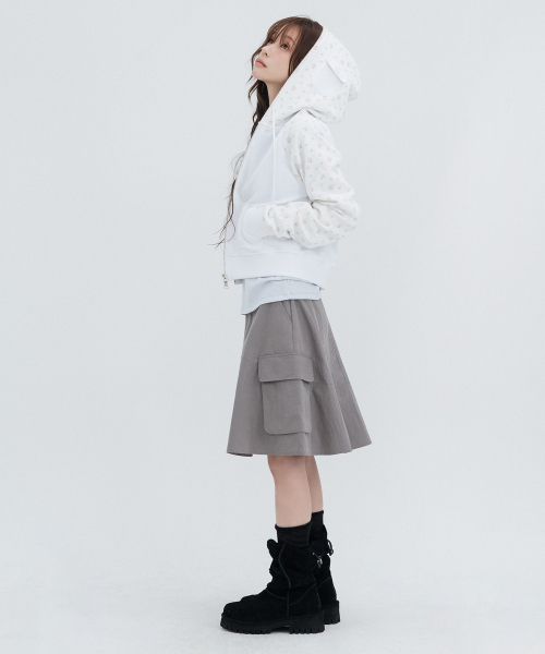 Flower Raglan Hoodie Zip Up_White
