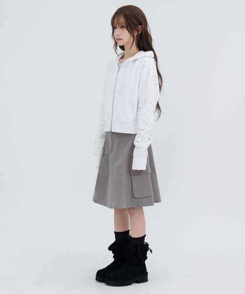 Flower Raglan Hoodie Zip Up_White