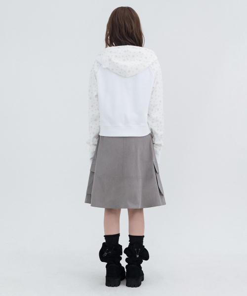 Flower Raglan Hoodie Zip Up_White