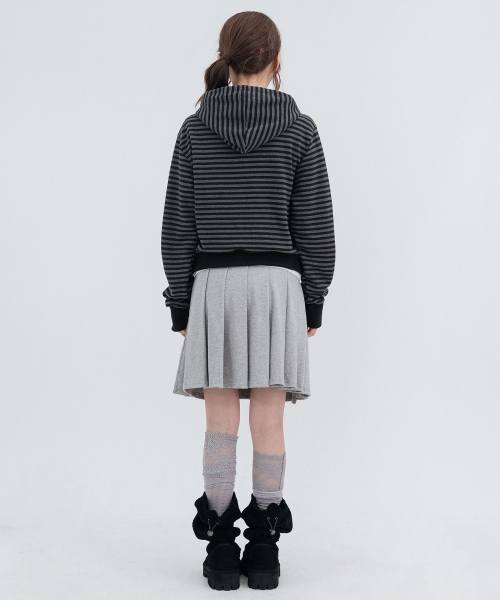 Pom-Pom Striped Hoodie Zip Up_Black