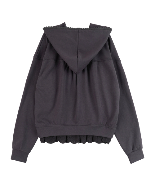 Lace cozy Hoodie Zip Up_Charcoal