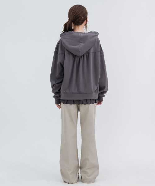 Lace cozy Hoodie Zip Up_Charcoal