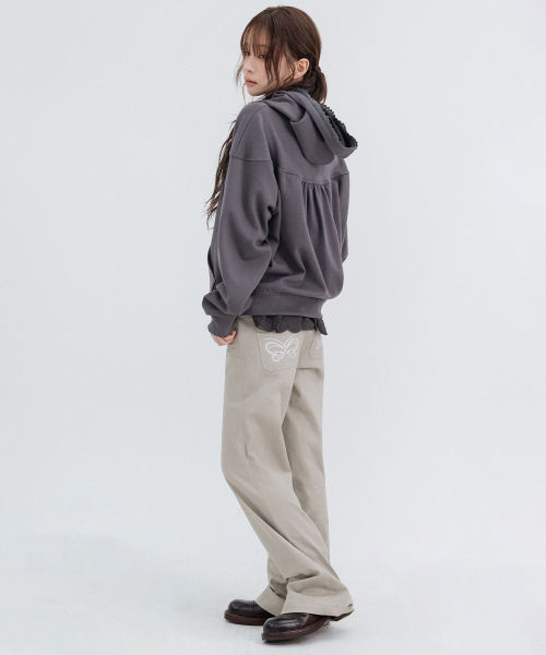 Lace cozy Hoodie Zip Up_Charcoal