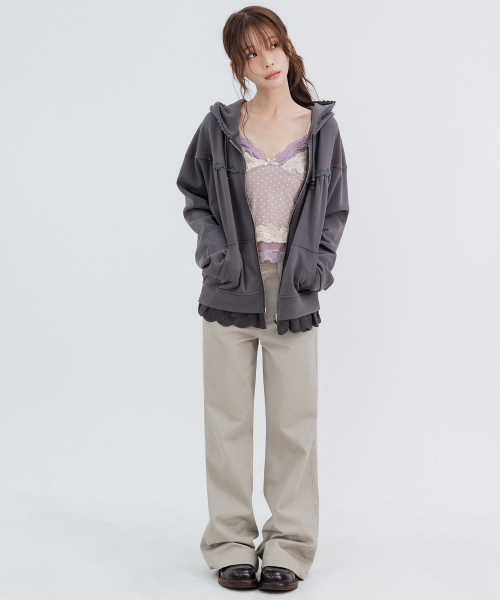 Lace cozy Hoodie Zip Up_Charcoal