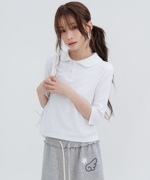 Round Collar 3/4 Sleeve, White