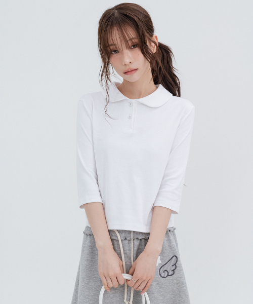 Round Collar 3/4 Sleeve, White