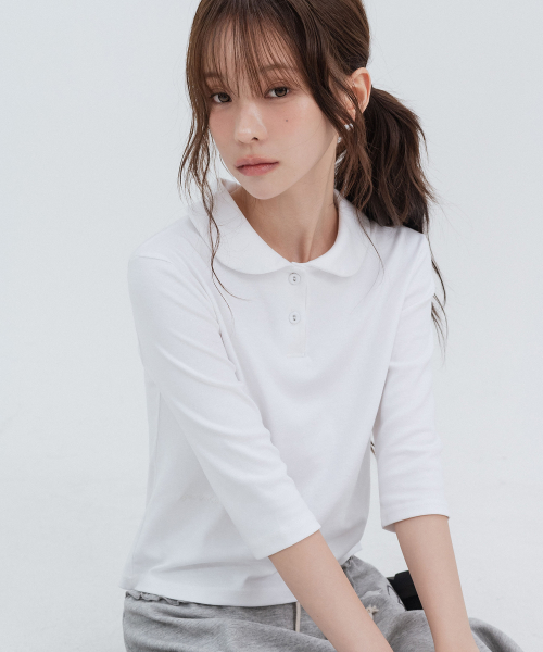 Round Collar 3/4 Sleeve, White