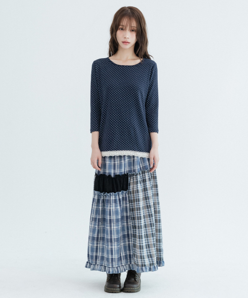 Polka Dot Lace 3/4 Sleeve_Navy