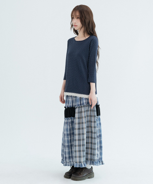 Polka Dot Lace 3/4 Sleeve_Navy