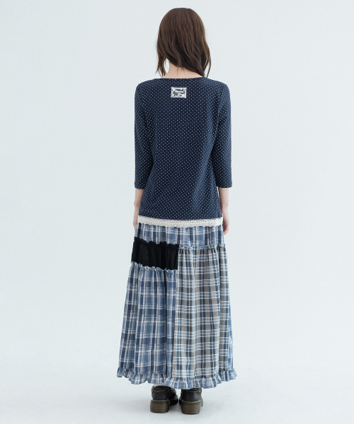 Polka Dot Lace 3/4 Sleeve_Navy