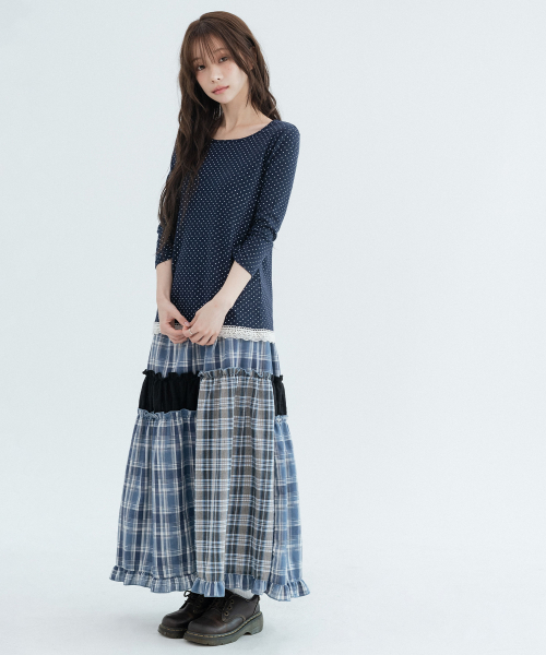 Polka Dot Lace 3/4 Sleeve_Navy