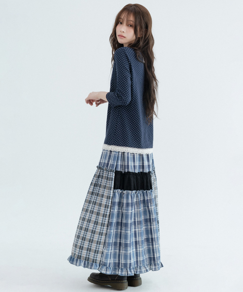 Polka Dot Lace 3/4 Sleeve_Navy