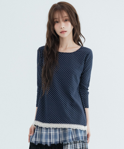 Polka Dot Lace 3/4 Sleeve_Navy