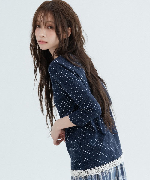 Polka Dot Lace 3/4 Sleeve_Navy
