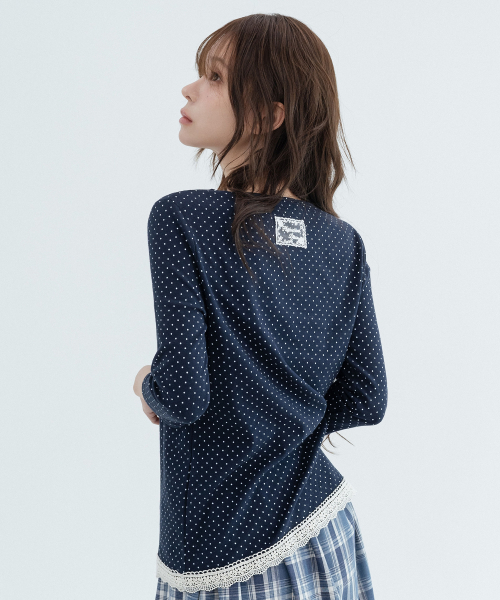 Polka Dot Lace 3/4 Sleeve_Navy