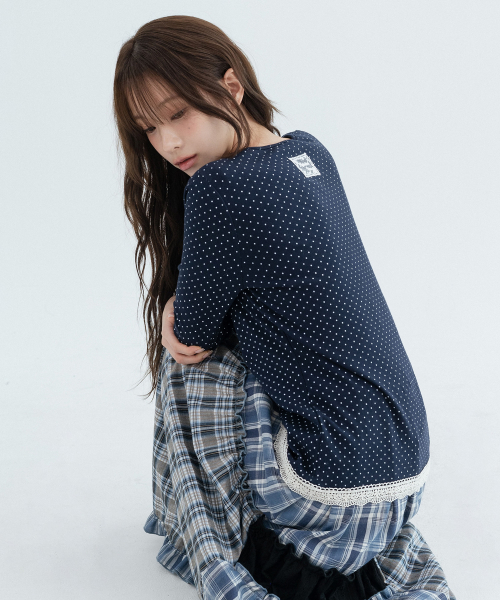Polka Dot Lace 3/4 Sleeve_Navy
