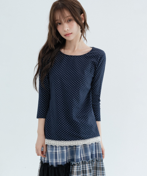 Polka Dot Lace 3/4 Sleeve_Navy