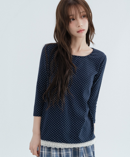 Polka Dot Lace 3/4 Sleeve_Navy