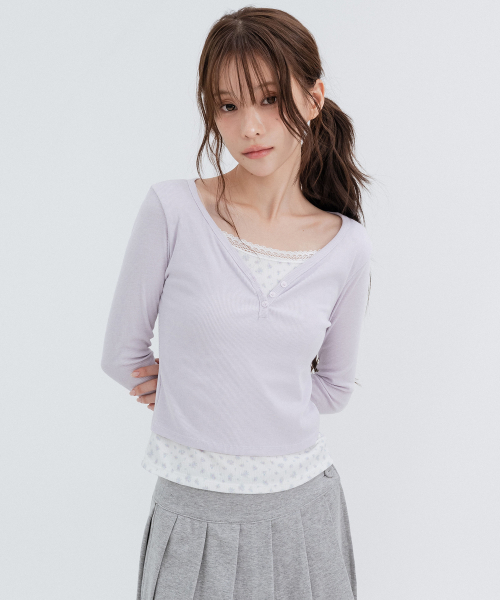 Layered Flower Long Sleeve_Lavender