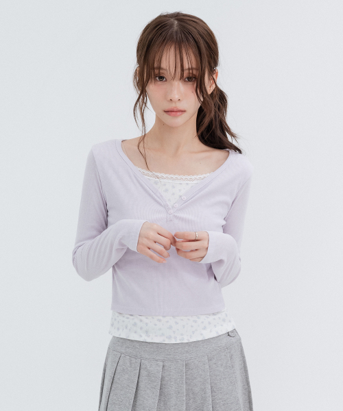 Layered Flower Long Sleeve_Lavender