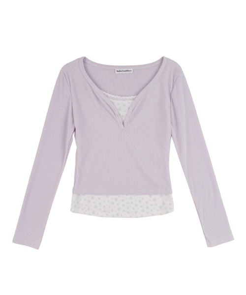 Layered Flower Long Sleeve_Lavender