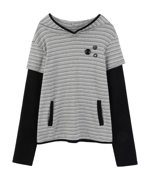 Hooded Layered Long Sleeve_Gray
