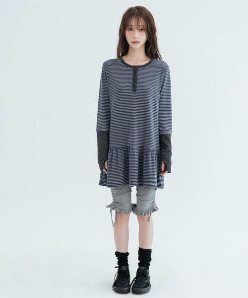 Henley Neck Striped One Piece_Charcoal