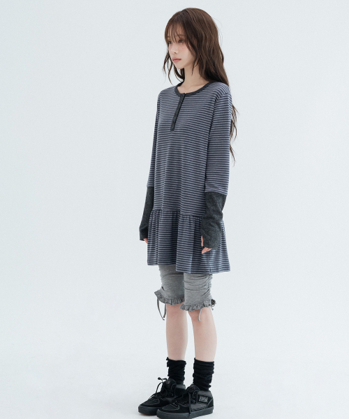 Henley Neck Striped One Piece_Charcoal