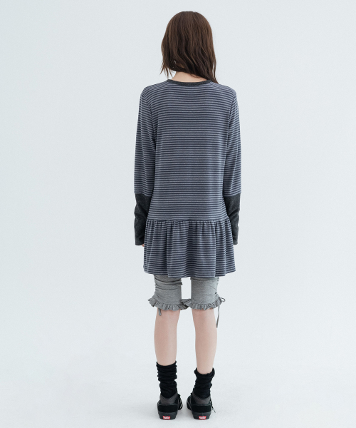Henley Neck Striped One Piece_Charcoal