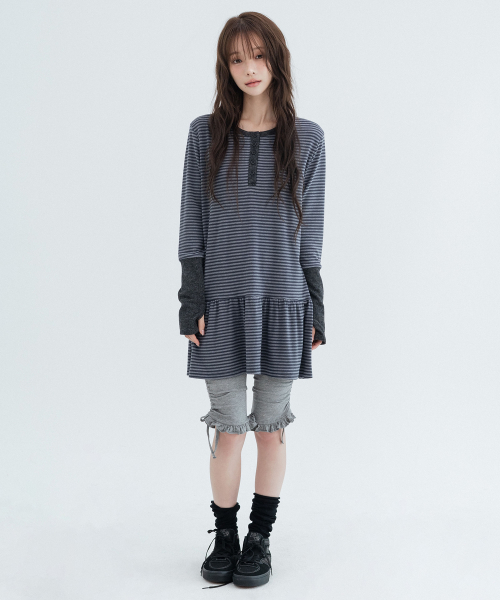 Henley Neck Striped One Piece_Charcoal