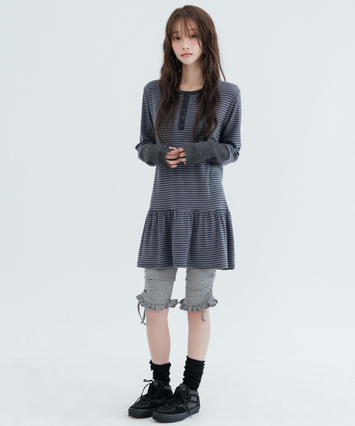 Henley Neck Striped One Piece_Charcoal