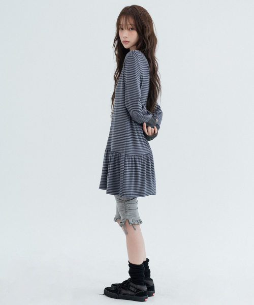 Henley Neck Striped One Piece_Charcoal