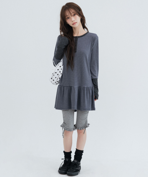 Henley Neck Striped One Piece_Charcoal